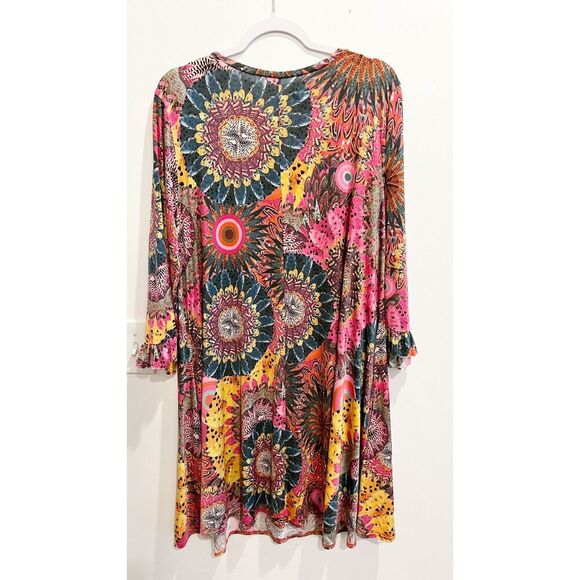 Swim Coverup Multicolor Trapeze & Swing Dress Lantern Scoop Neck Pullover Flare - Picture 2 of 13